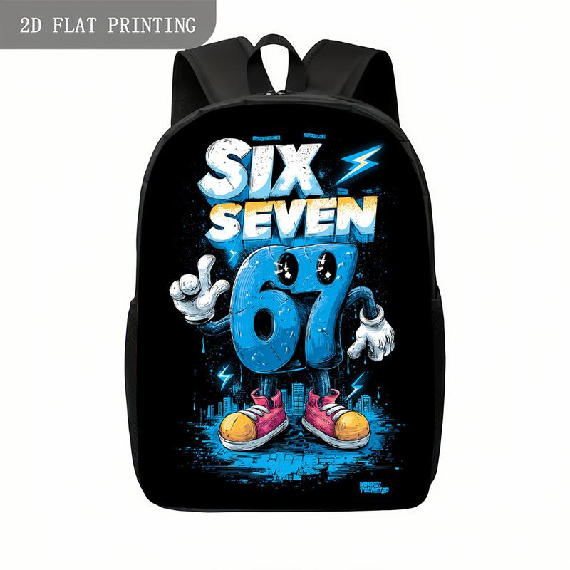 1pc Six Seven Number Mascot Backpack| Colorful Design with Lightning and Cityscape, Vibrant Casual Style, Large Size, Suitable for Valentine'S Day and Back-to-School Gifts, Zipper Closure, Adjustable Strap, For Teenager