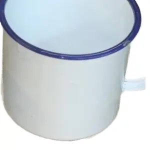 Gode Blan Emaye Sakre Enamel Mug For Coffee Water And Spiritual Rituals Blue Rim White Body Ideal For Daily Use