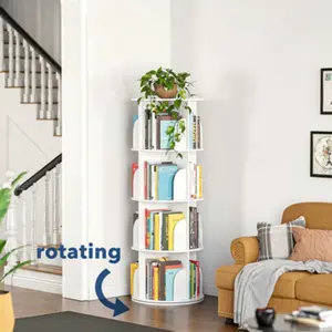 4-Tier Rotating Tower Bookshelf, 360° Spinning Round Book Storage Carousel, Freely Revolving Vertical Corner Organizer, Swivel Spiral Corner Storage Unit, White