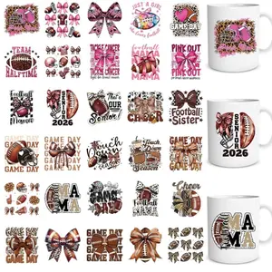 A random Football Bow UV DTF Stickers for 16 OZ Sport Game Waterproof UVDTF Transfer Decals for Glasses Cups Mug DIY Crafts