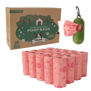 Dog Poop Bags Roll Pack 20 Rolls 300 Bags Leak-Proof Odor Sealed Degradable Plastic Pouches for Outdoor Travel Eco-Friendly Square Design