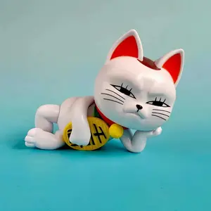 Lucky Pose Maneki Neko Anime Figure Set Cute Side Lying Lucky Cat Car Decor Bedroom Ornament Anime Character  Anime Room Decor