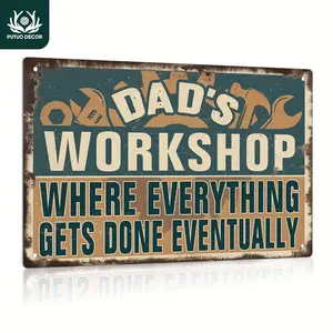 Vintage Metal Tin Sign - Dad's Workshop Themed Home Signage, Lightweight Retro Room Decor Decoration, Ideal Father's Day Gift, 7.9x11.8in