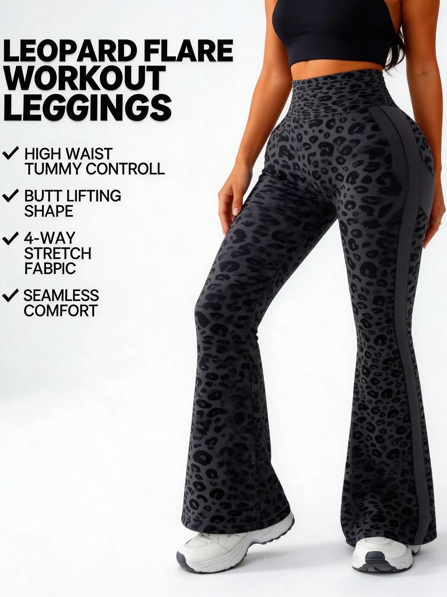 Women's High Waisted Leopard Flare Workout Leggings Tummy Control Butt Lifting 4-Way Stretch Seamless Flared Yoga Pants summerwins Activewear For Fitness