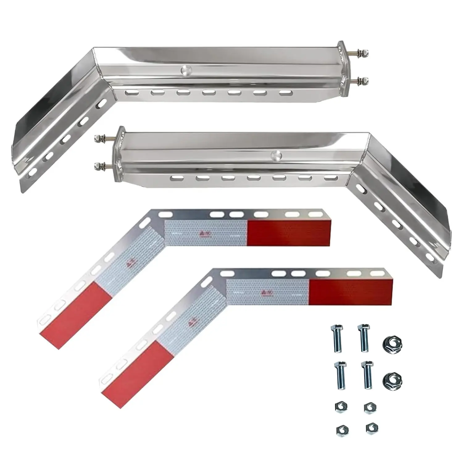 Chrome Mud Flap Hanger Set 28" Length 45 Degree 1-1/8" Bolt Pattern w/Reflector