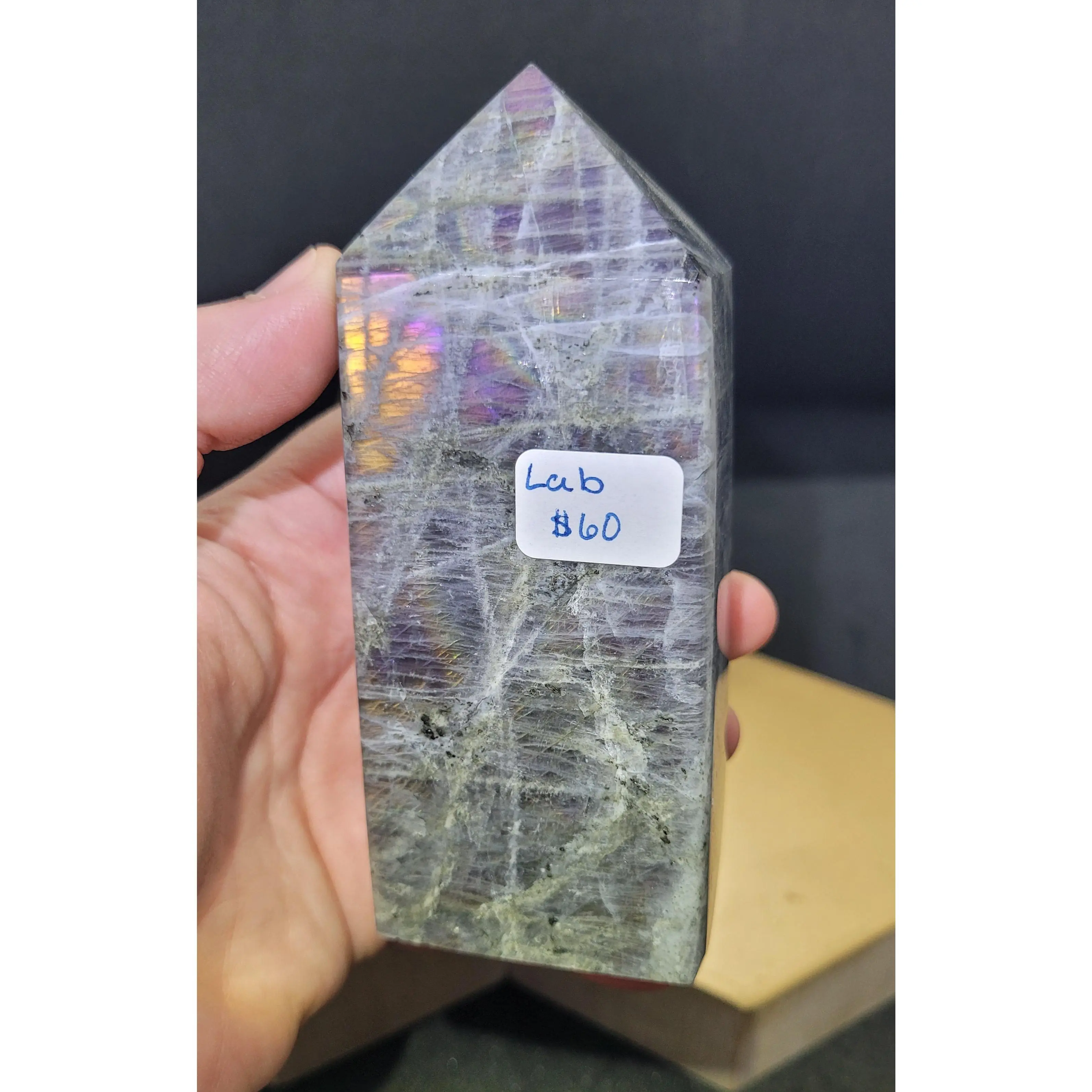 Dark Labradorite Stone Tower - Medium - Purple/Orange Flash - Natural Stone