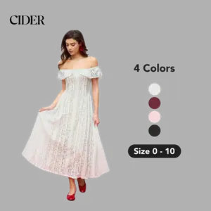 Cider Lace Off-Shoulder Knotted Flared Maxi Dress