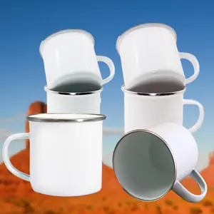 6 Pack 12oz Enamel Camping Coffee Mugs with Handles, Portable Vintage Round Metal Enamel Cups for Tea Picnic Travel, Reusable Coffee Drinkware, Iced Coffee Drinkware