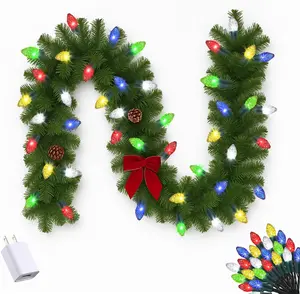 Mini Christmas Light for Tabletop Xmas Tree 84inch/7 Ft Christmas Dollhouse Light with 25 Multicolor C7 LEDs Bulb Adapter Mini Miniature String for Lighted Village Holiday Decoration Garland
