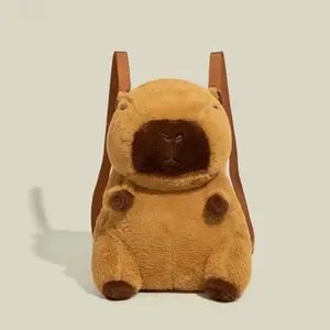 caybara [Cute Capybara Backpack] Cute Cartoon Capybara Plush Backpack for Women & Girls - Adjustable & Detachable Shoulder Straps, Deep Brown Plush Fabric, Zipper Closure, Holds Phone Wallet Keys - Perfect for Daily Commute, School, Travel - Unique Gift I