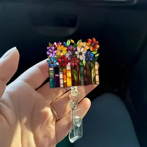 Boho Book Badge Reel Badge Reel, Read Retractable Badge Holder, Durable Acrylic Badge Holder For Office Staff, ID Badges, Bookish Lover Gift