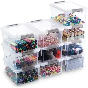 Citylife 1.3 QT 10 Pack Small Storage Bins Plastic Storage Container Stackable Box with Lids for Organizing Clear White