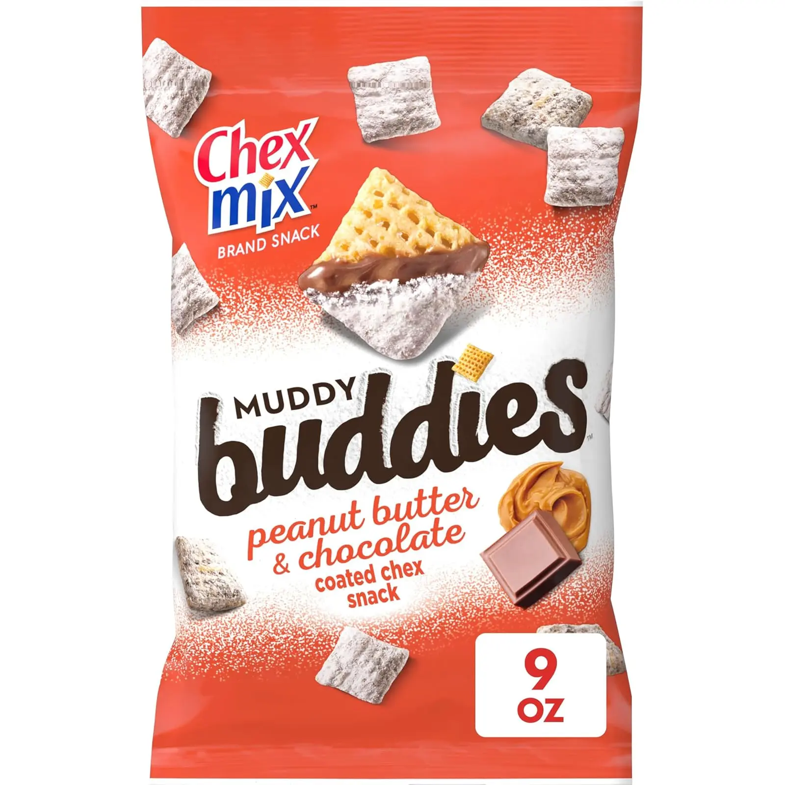 Chex Mix Muddy Buddies Peanut Butter-Chocolate Mixed Treats, 9 oz Ambient Temp Snack Packs, Kids Snacks, Sweet Treats, Party Favors