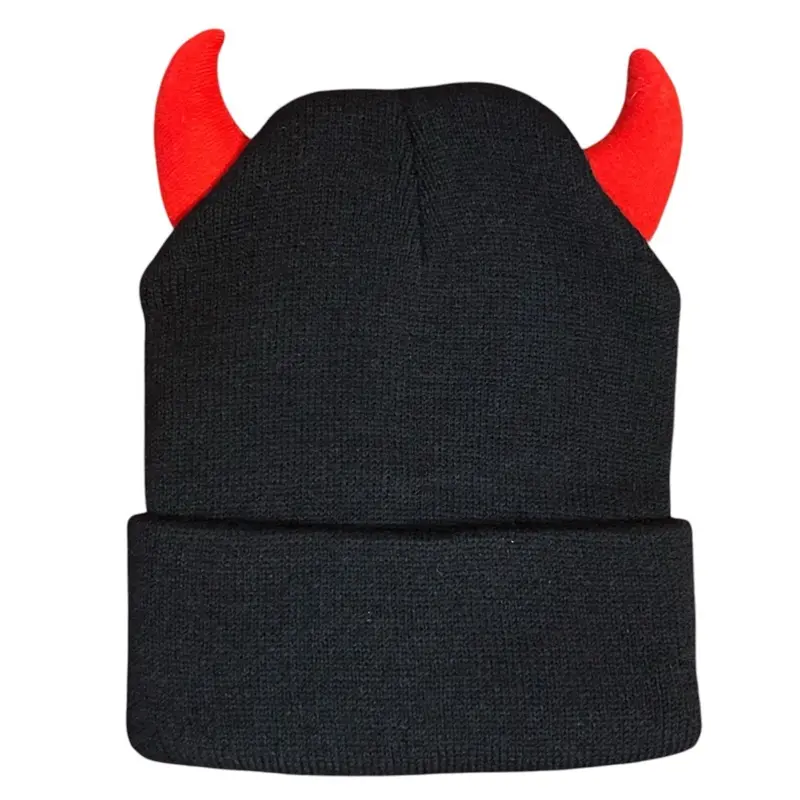 Devil Horn Beanie: 3 Colors - Black, Pink, and Hot Pink with Red Devil Horns for Stylish Warmth