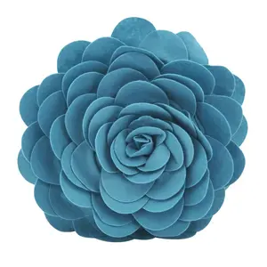 SARO  13 in. Everyday Round Circular Multicolor Flower Decorative Throw Pillow - Teal