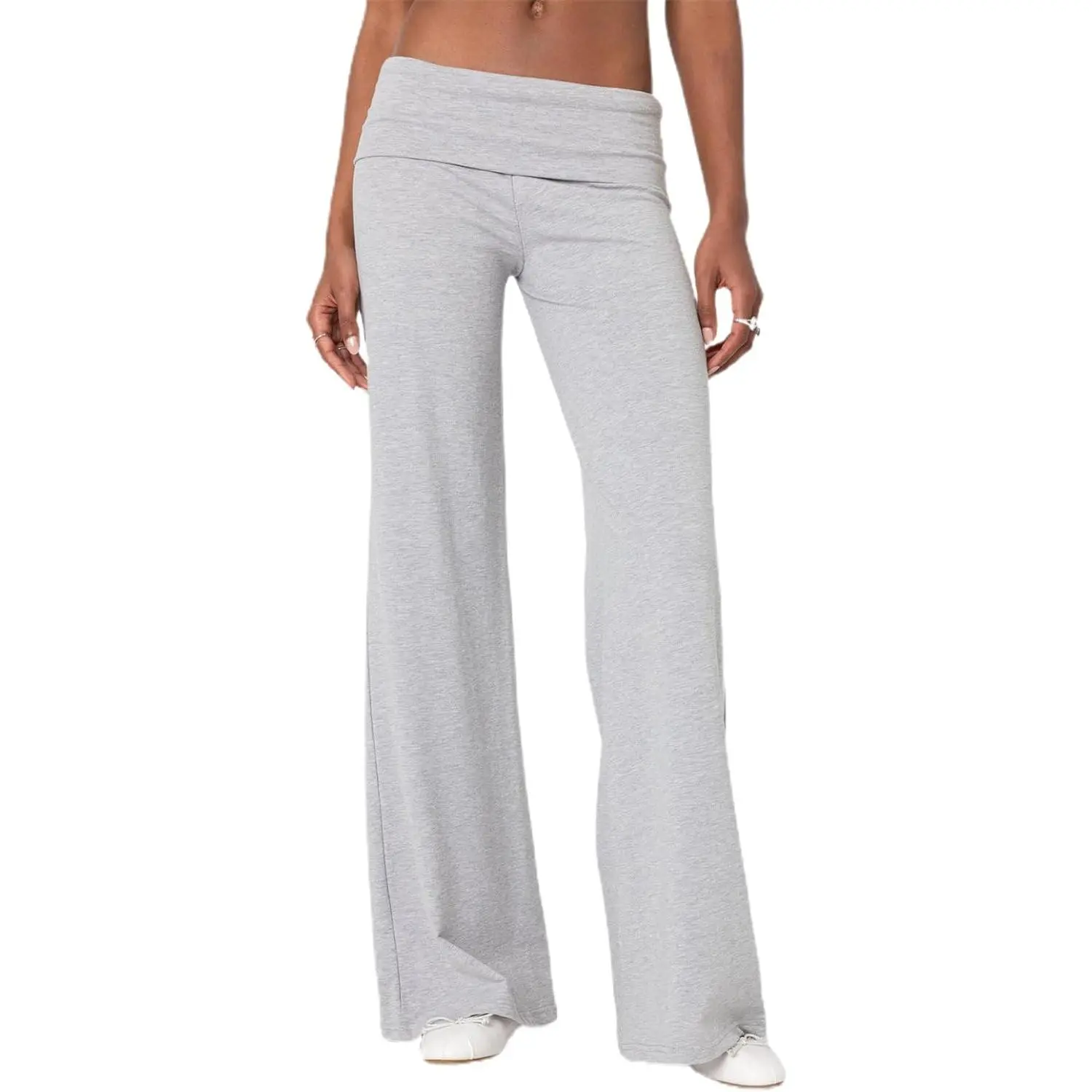 Fold Over Yoga Pants for Women Low Rise Straight Leg Sweatpants Y2k Solid Color Stretchy Loose Gym Lounge Leggings