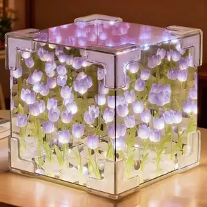 2Pcs Tulip Mirror Night Light Bedroom Decoration Bedside Light Purple Desk lamp for Mom Tabletop Decoration Gift for Friends Birthday Anniversary Mother's Day