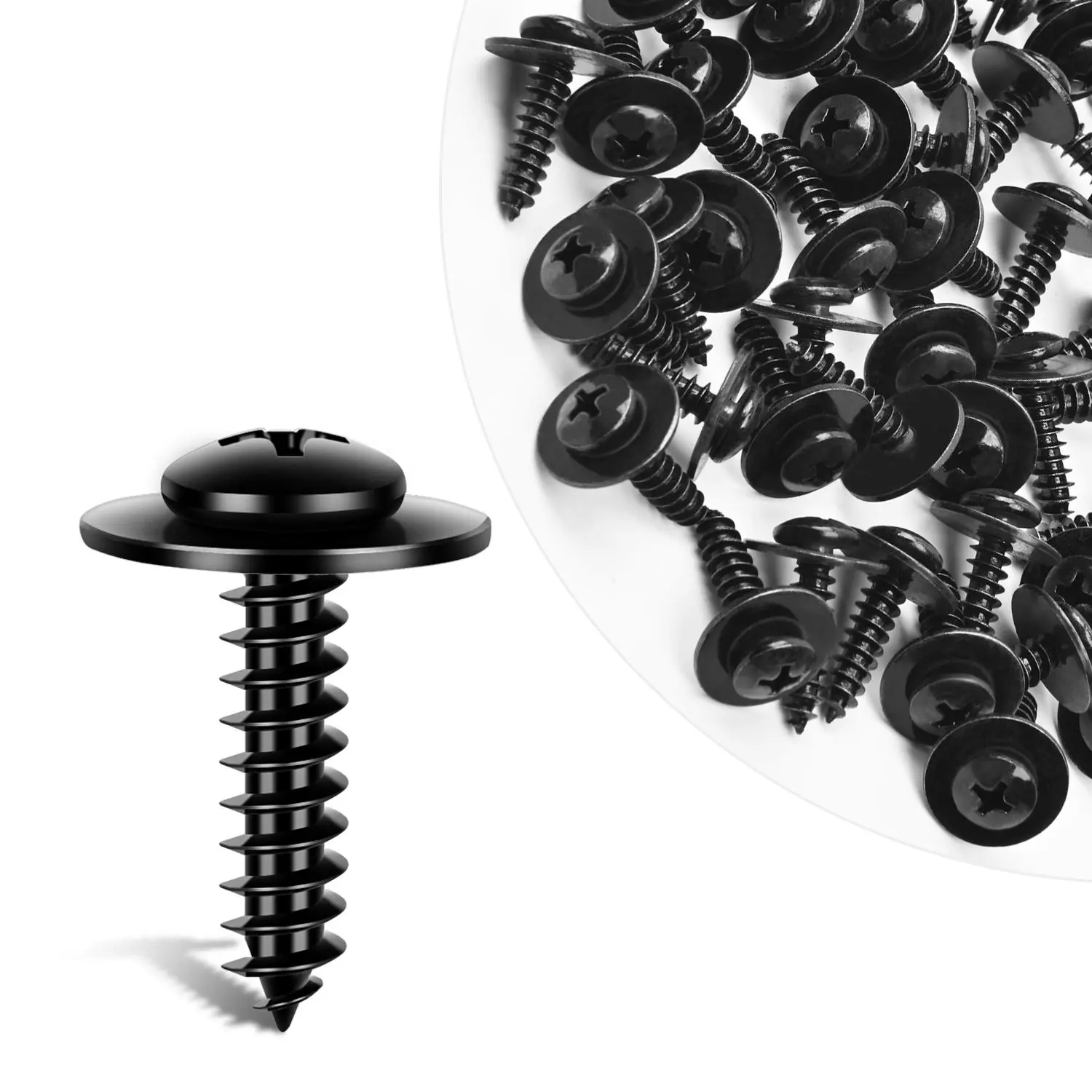 GOOACC 50pcs Black E-Coat Reusable Nylon Phillips Truss Head Sems Automotive Screws - M4.8-1.61x19mm, Secure Hold, Easy Removal for Honda/Acura S2000 Bumper Panels (90114-SE0-000,90114-SZ3-000) | Fits Motorcycles,Buses
