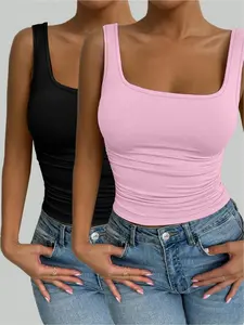 Women's Solid Color Cami Top, Casual Elegant Fitted Sleeveless Top for Daily Wear, Ladies Clothes for All Seasons