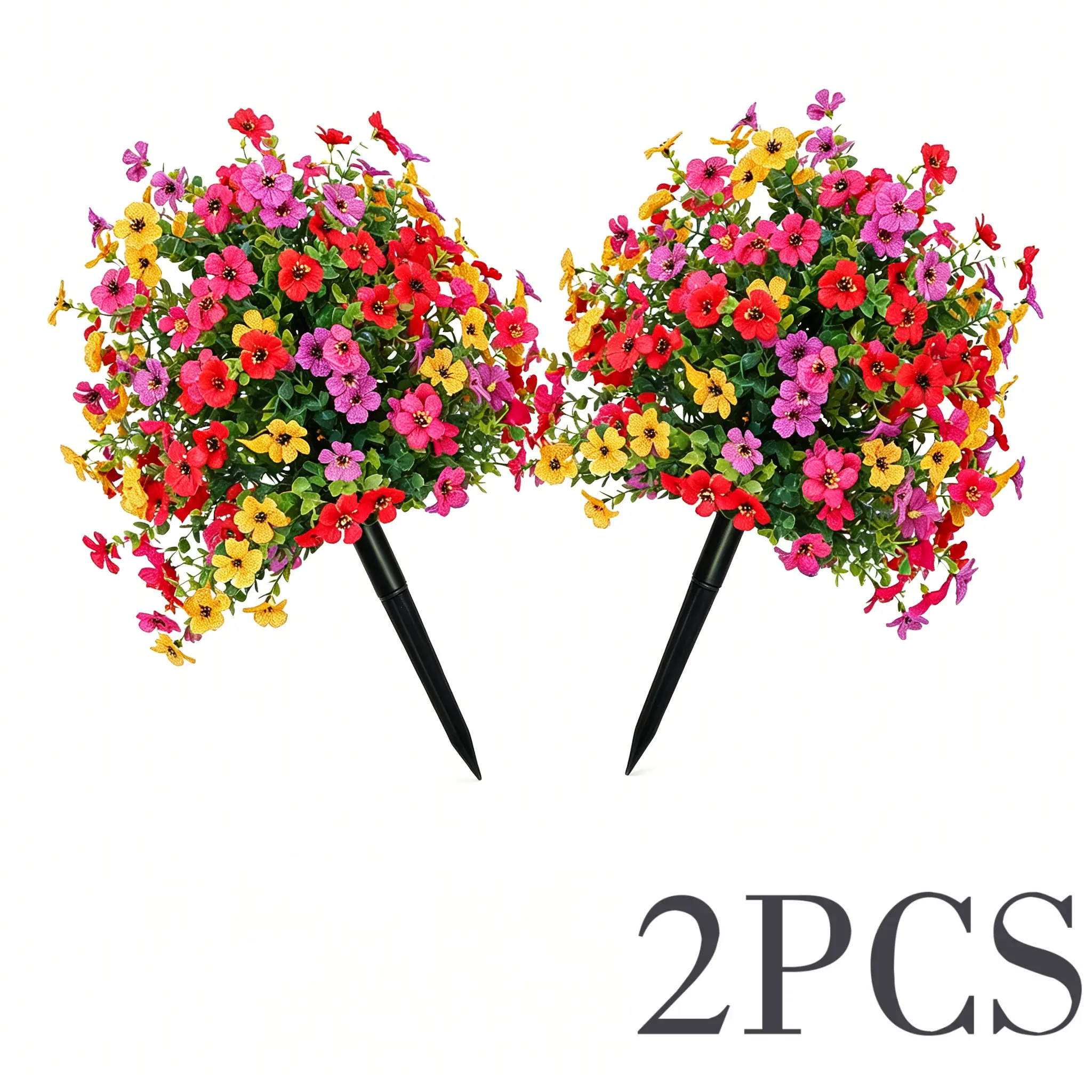 2PCS Mixed Color UV-Resistant Artificial Flower Bouquets, Easy-Install Ornaments for Vases, Weddings, Porches & Patios, Indoor-Outdoor Home Decor Plants, 2Pcsmixed