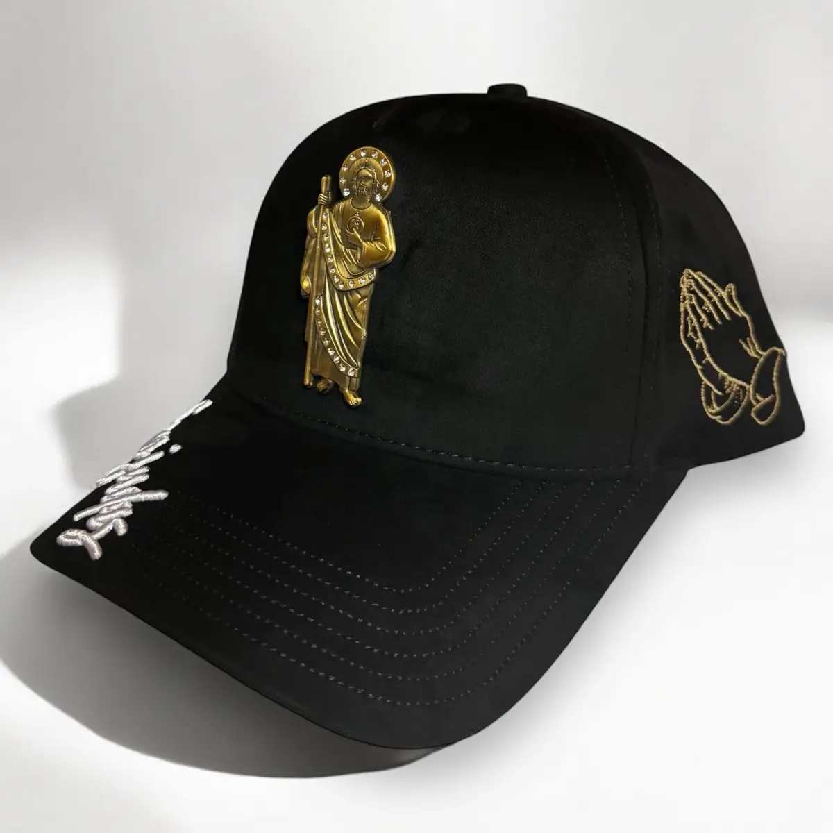 Suede Snapback Cap with St. Jude Diamond Metal Pin for Men
