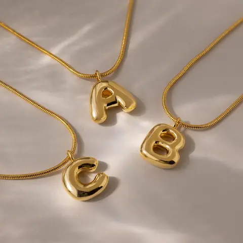 Bubble Letter Necklace by Caitlyn Minimalist - Chunky Gold Initial Charm Necklace in Snake Chain - Statement Jewelry - Daughter Gift
