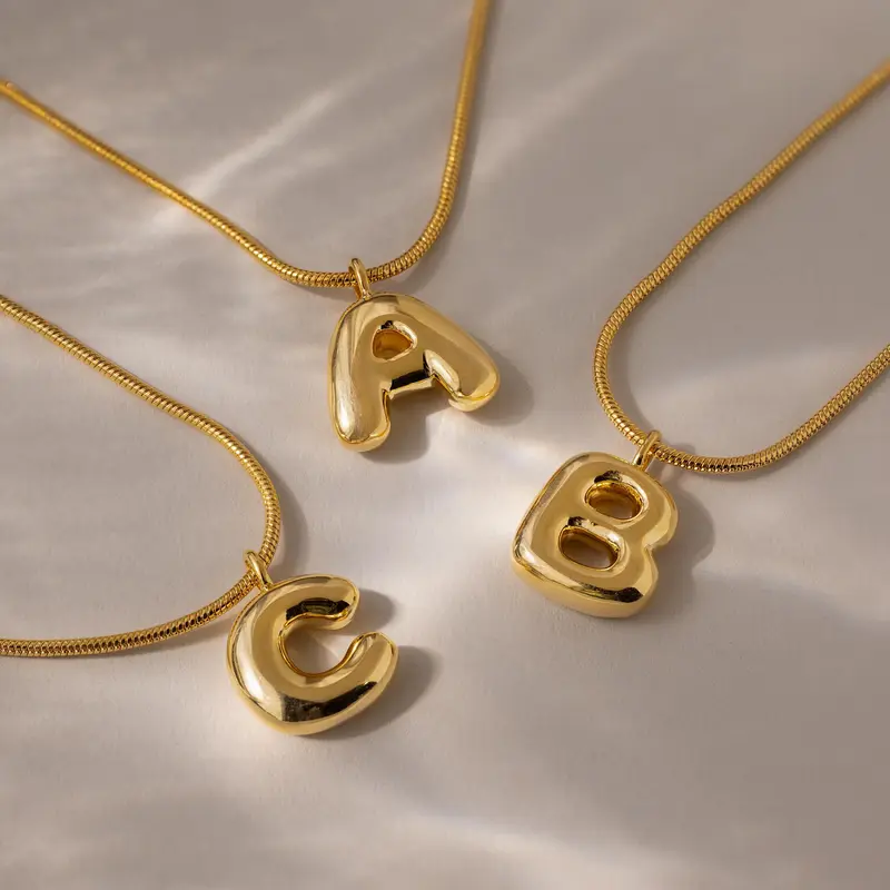 Bubble Letter Necklace by Caitlyn Minimalist - Chunky Gold Initial Charm Necklace in Snake Chain - Statement Jewelry - Daughter Gift