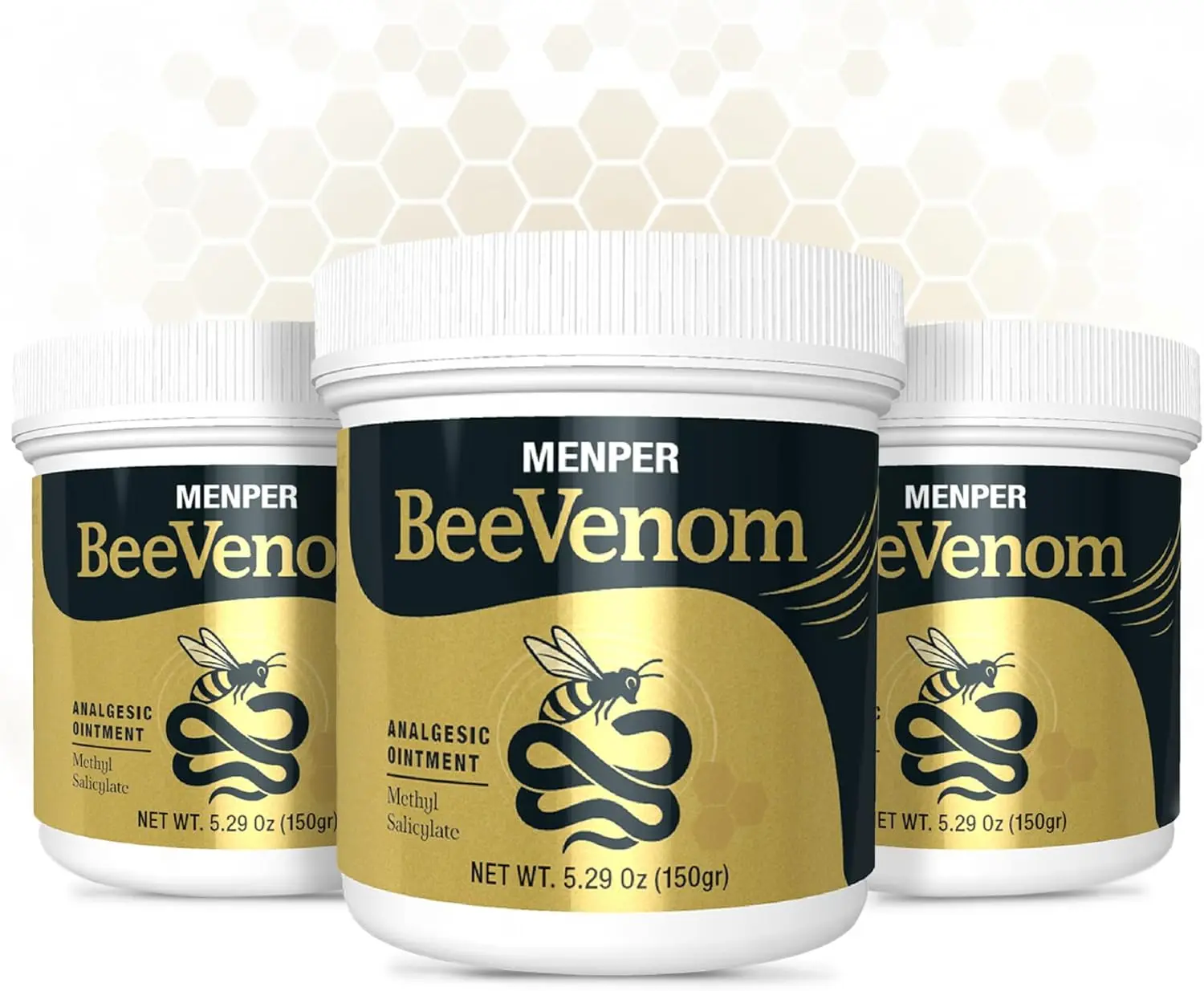 MENPER 3-Pack Bee Venom Analgesic Ointment (5.29 oz) with Methyl Salicylate - OTC Sore Muscle Relief for Runners, Adults, Warming Back & Shoulder Discomfort, Pain Relief, Athletes