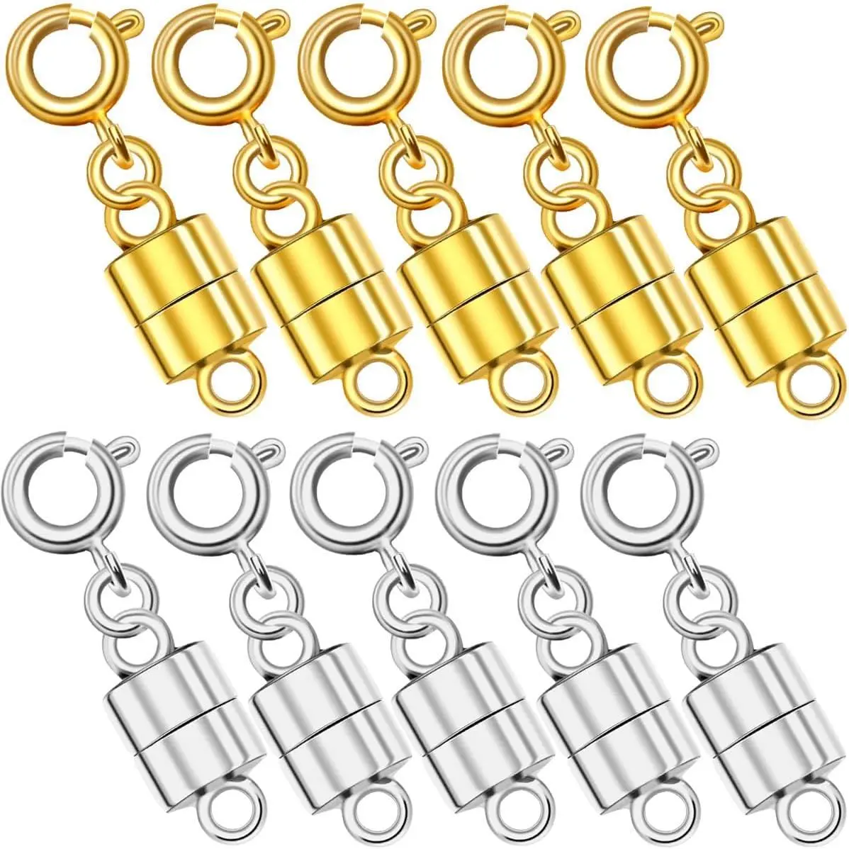 Magnetic Necklace Clasps and Closures,Magnetic Necklace and Bracelet Clasps, Jewelry Clasps and Converters Set, Silver and Gold Plated Stainless Steel (A 10PCS)