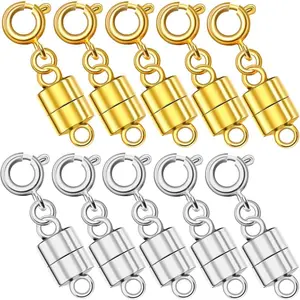 Magnetic Necklace Clasps and Closures,Magnetic Necklace and Bracelet Clasps, Jewelry Clasps and Converters Set, Silver and Gold Plated Stainless Steel (A 10PCS)