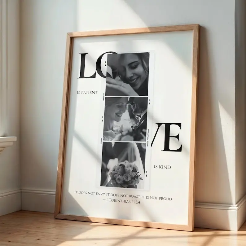 Custom Couple Photo Poster with Inspirational Scripture Style Text, Personalized Valentine Wall Art, Romantic Love Quote Photo Print, Meaningful Polaroid Gift for Couples Home Decor