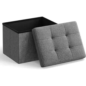 Small Folding Storage Ottoman, Foot Rest Stool, 12.2 x 16.1 x 12.2 Inches, 286 lb Load Capacity, for Living Room, Bedroom, Home Office, Dorm, Dark Gray