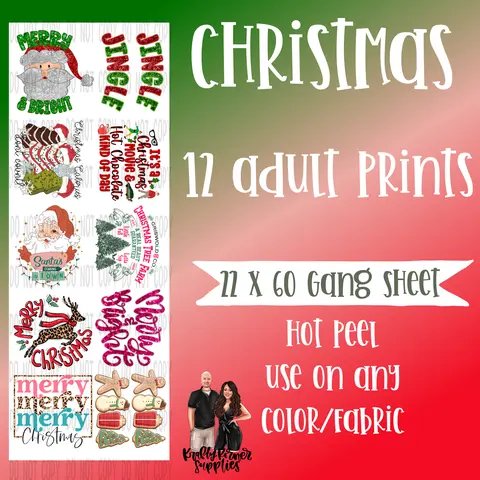 Christmas #1 Gang Sheet DTF Transfer - 22x60 in Festive Party Decoration Supplies, Hot Peel, Easy-Use Peel-Off Finish, Fabric-Proof Print, Suitable for Any Color or Fabric
