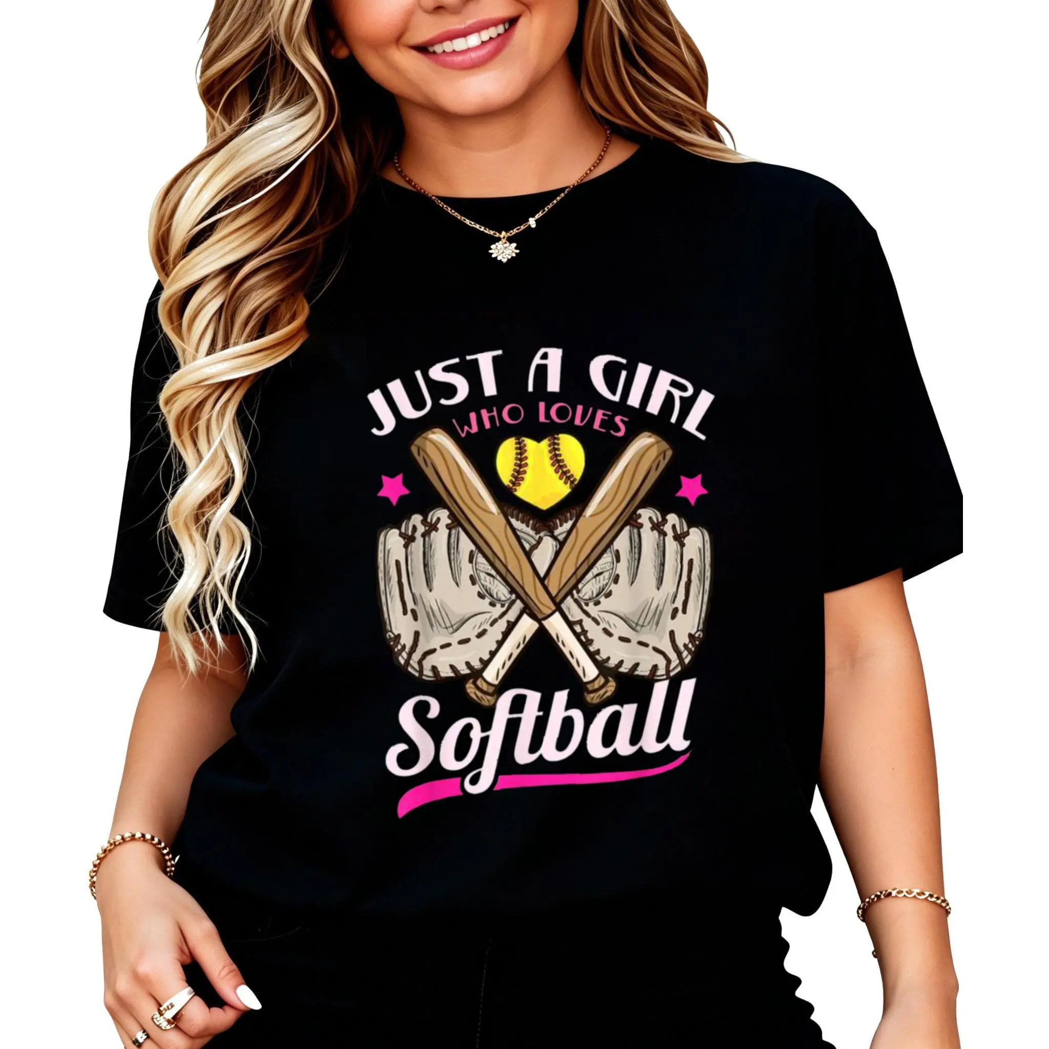 100% Cotton Just A Girl Who Loves Softball T-Shirt Women Men Unisex Clothing Streetwear
