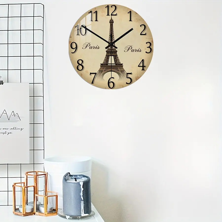 Paris Eiffel Tower Theme Clock, Silent Acrylic Wall Clock for Christmas, Thanksgiving, New Year Gifts, Modern Home Decor
