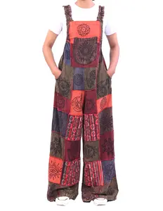 Caravan Closet Celestial Print Patchwork Hippie Overall