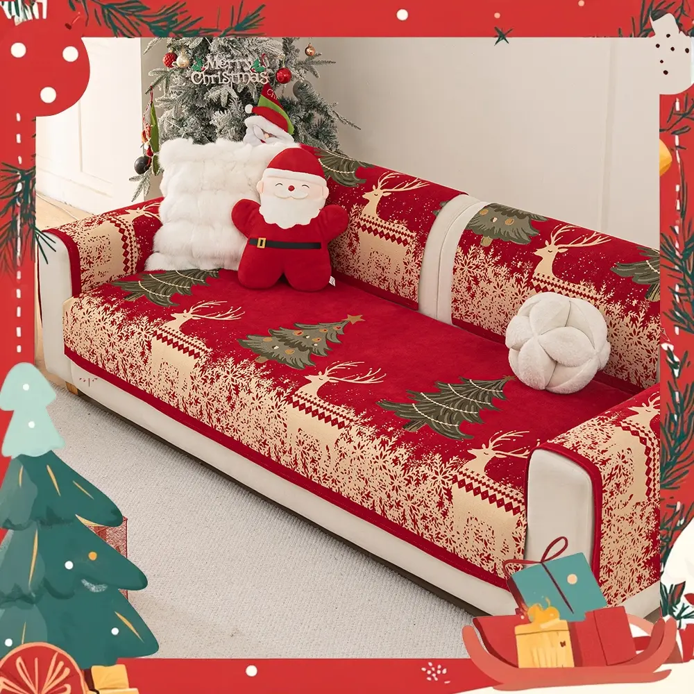 Christmas Reindeer Print Sofa Cover, Sofa Slipcover, Festive Holiday Decor, Couch Protector, Renovation for Old Sofas, Living Room Decoration Gift