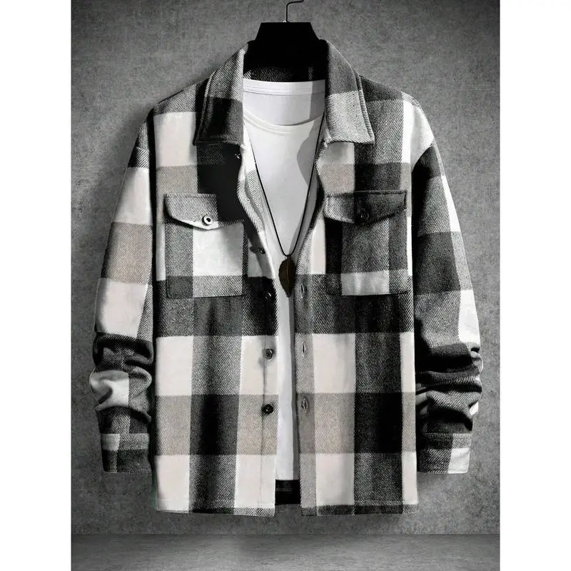 Men Plaid Print Flap Pocket Jacket, Men Street Wear Shirt, Men Shacket, Streetwear Button Up, Men Flannel, Plaid Jacket Men, For Fall Winter Men Plaid Print Flap Pocket Jacket, Men Street Wear Shirt, Men Shacket, Streetwear Button Up, Men Flannel, Plaid Jacket Men, For Fall Winter