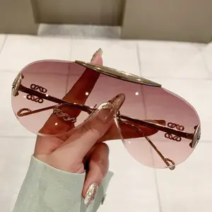 Oversized Rimless Shield Sunglasses for Women Y2K Fashion Gradient Lens One Piece Big Frame Alloy Sun Glasses