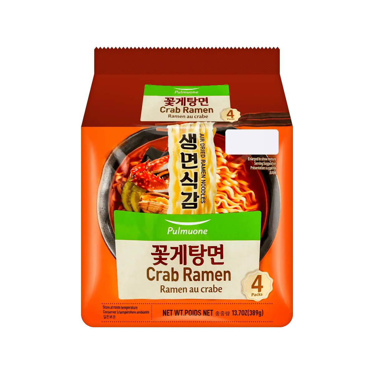 Pulmuone Korean Non-Fried Crab & Seafood Ramen Noodles - 4 Pack, Authentic Flavor