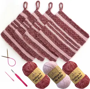 KnitPal Everyday Joy Dishcloth Knitting Kit | Make 4 Reusable Dishcloths | Cotton DK Yarn, Needles, Hook | Patterns & Video Guide | Confident Beginner (Cherry Red + Blush Pink)