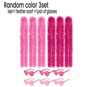 3 Sets Plush Feather Scarf with Heart Glasses, Multicolor Artificial Fur Scarf, Perfect for Wedding, Birthday, Christmas, Fashion Accessories