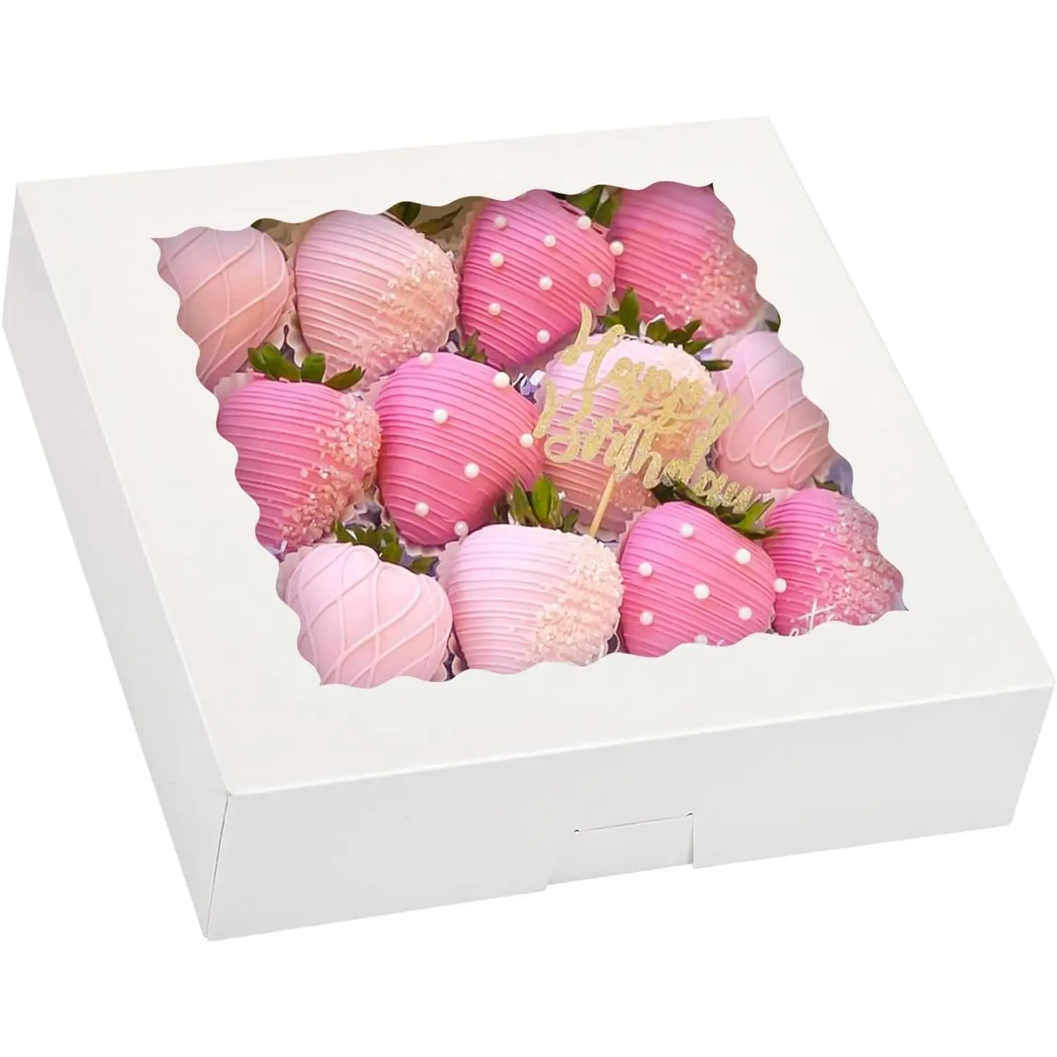 24 count Bakery Boxes, 10x10x2.5 Inches Cake Boxes, Cookie Boxes Strawberry Boxes for  Covered Strawberries, Pies, Donuts, Cookies, Muffins, Chocolates, Christmas Party