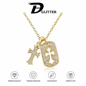 Memorial Day Gifts DH-Gold Cross Tag Pendant Cool Street Style Daily Wear Accessory Dainty Gold Initial Letter Necklace for Men Valentine's Day gift