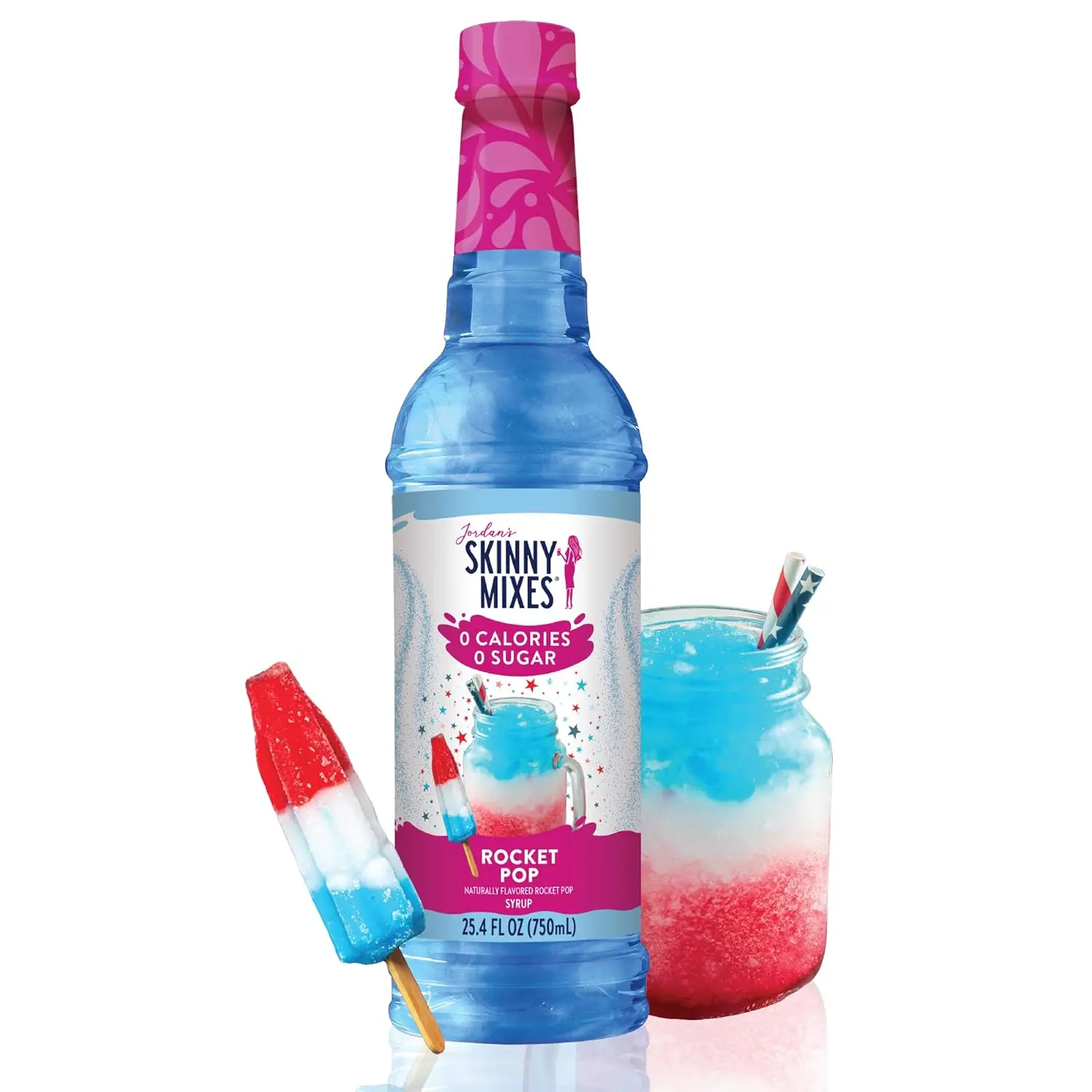 Jordan's Skinny Mixes Sugar Free Syrup, Rocket Pop Flavored Water Enhancer, Drink Mix for Water, Lemonade & More, Zero Calorie Flavoring, Keto Friendly, 25.4 Fl Oz, 1 Pack