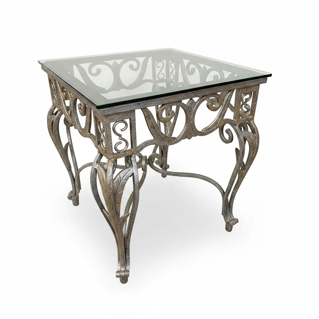 Iron and Glass Side End Table