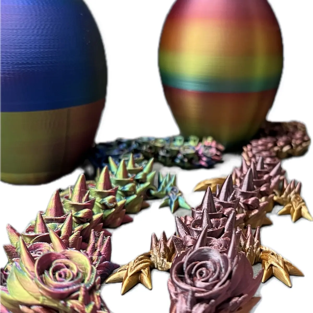 18 inch Long Rose Dragon with Egg - Articulated Multicolor Statue for Home Decor