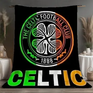 Celtic Four-Leaf Clover Print Flannel Blanket, Ultra Soft Comfort, Suitable for Sofa and Bed, All Seasons, Travel Camping