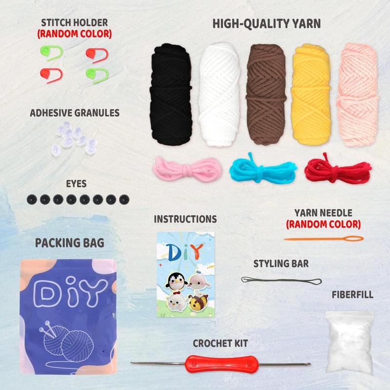 4 PCS Animals Crochet Set with Step-by-Step Video Tutorials, Penguin, Bee, Chicken, Whale, Crochet Set for Beginners, Crochet Animal Kit For Beginners Include Videos Tutorials,Yarn,Seam Markers,And Instructions,(Random Color）, Crochet Items