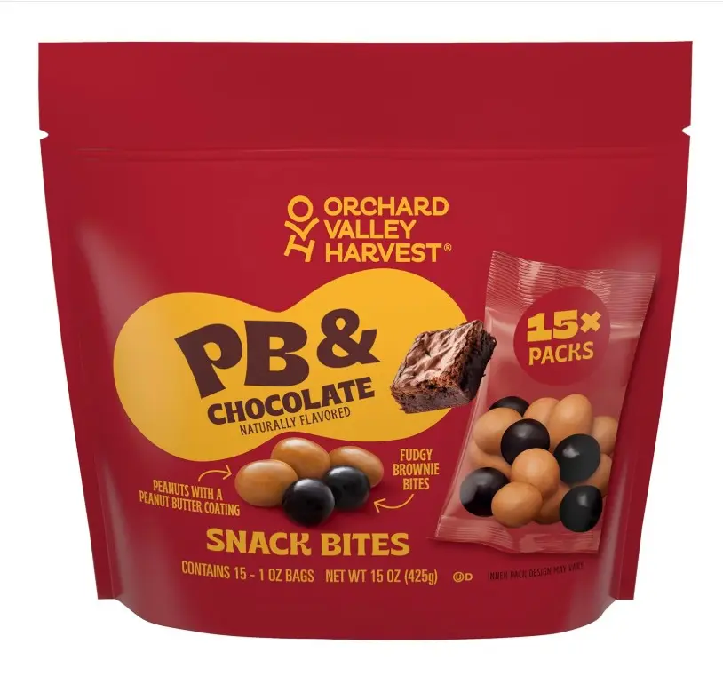 Pack of 15 Orchard Valley Harvest Peanut Butter Covered Peanuts & Fudgy Brownie Bites With Chocolatey Coating Snack Mix, 1oz Bags